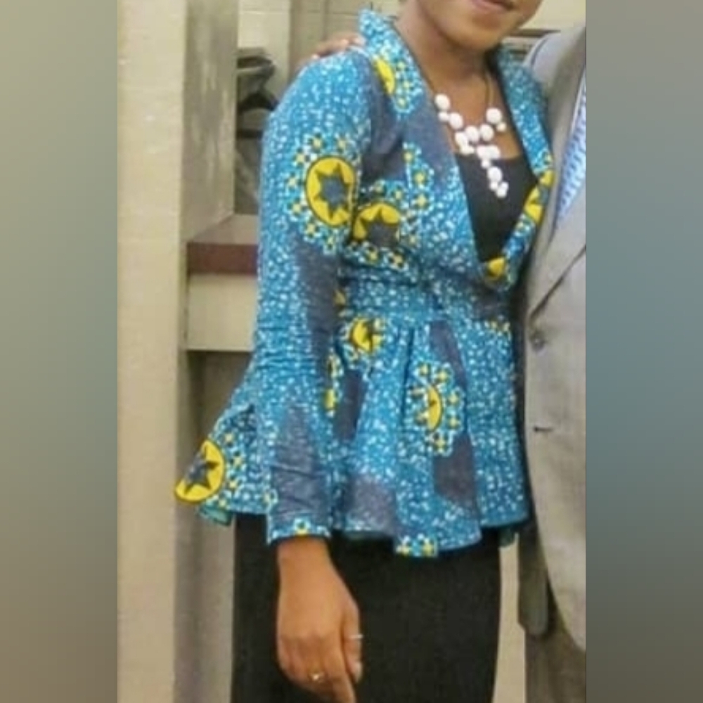 Custom-Made Blue And Yellow Patterned Blazer